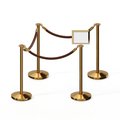 Montour Line Stanchion Post & Rope Kit Pol.Brass, 4FlatTop 3Tan Rope 8.5x11H Sign C-Kit-3-PB-FL-1-Tapped-1-8511-H-3-PVR-TN-PB